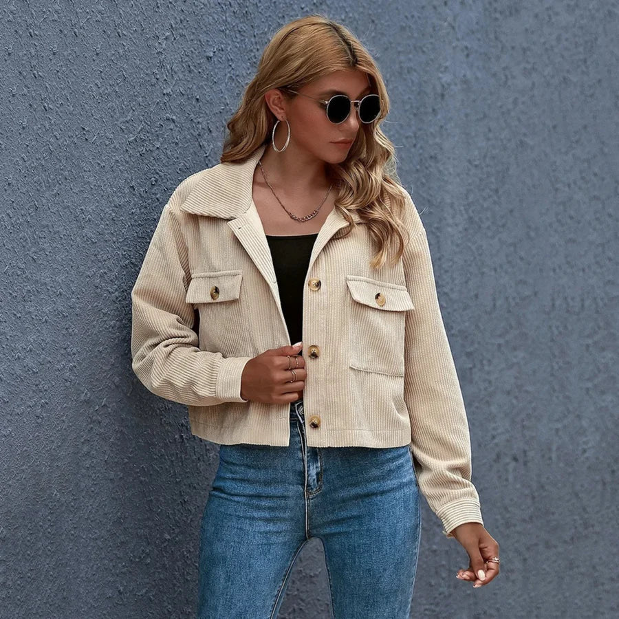 Street-wave Elegant Corduroy Summer Jacket For Women Lightweight Versatile Outerwear For Any Occasion