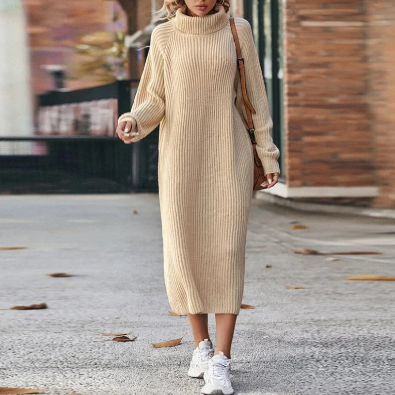 Street-Wave Cozy Maxi Sweater Dress With Collar For Women Relaxed Knit Comfort And Style
