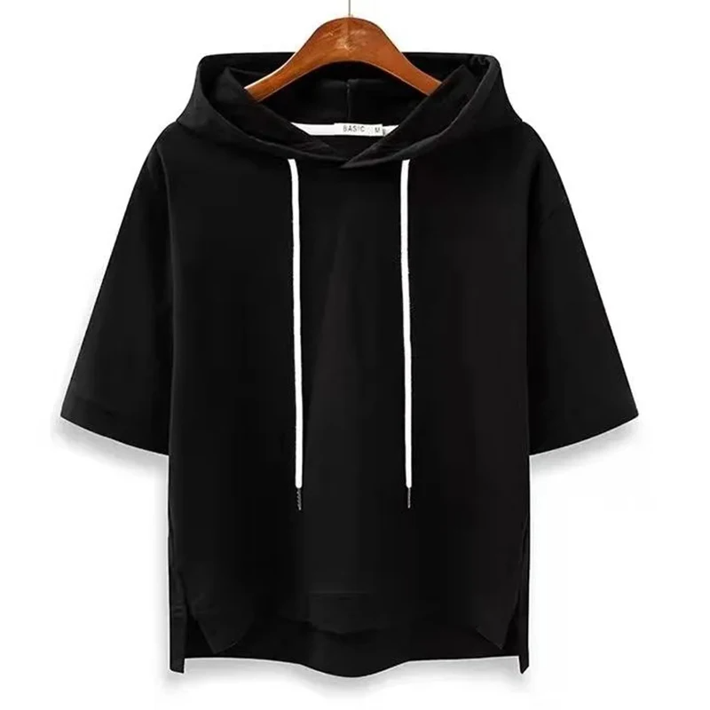 Isla Cotton Short-Sleeve Hoodie | Relaxed Fit Hip-Length Hoodie