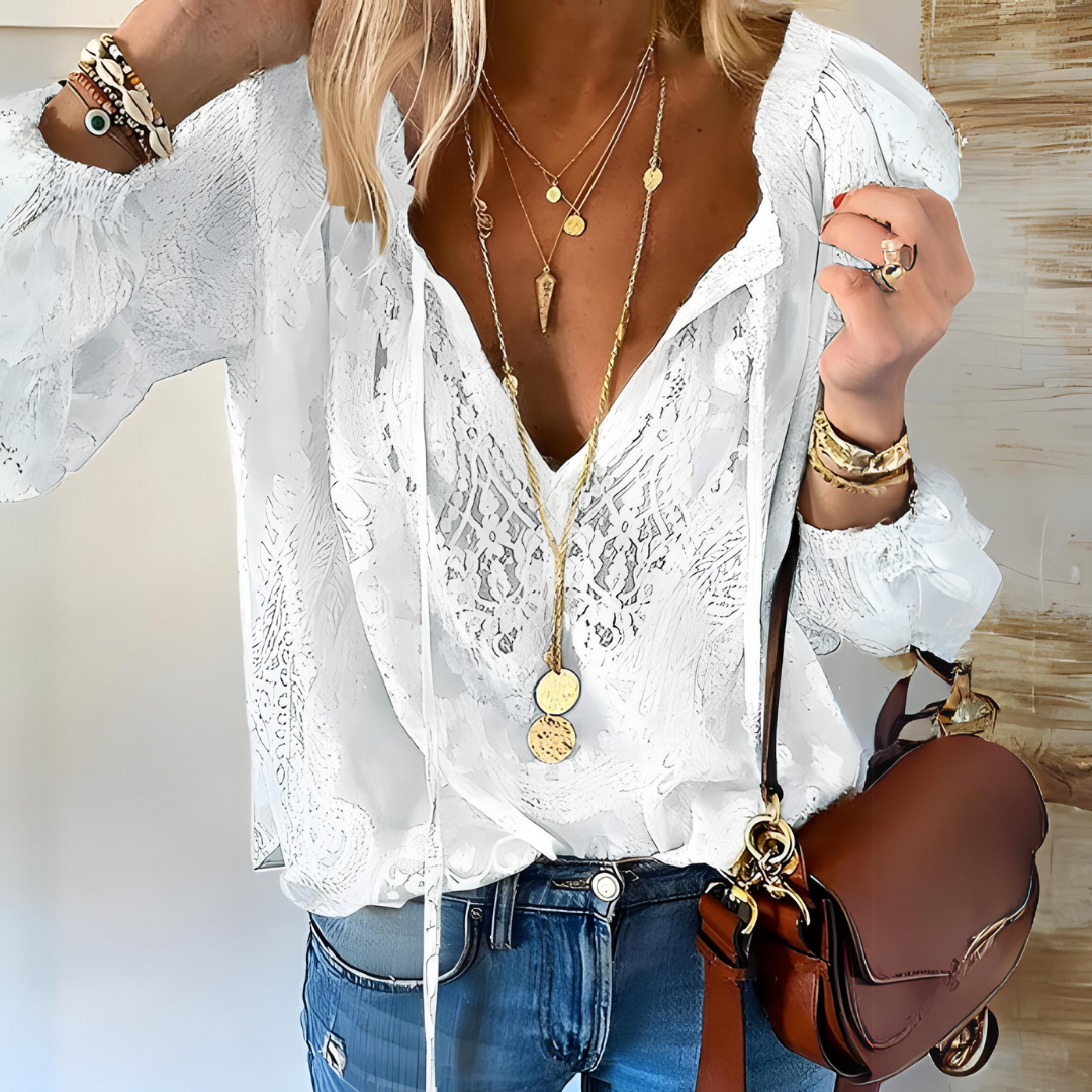 Street-Wave Catherine Sheer Lace Blouse Women Spring Chic