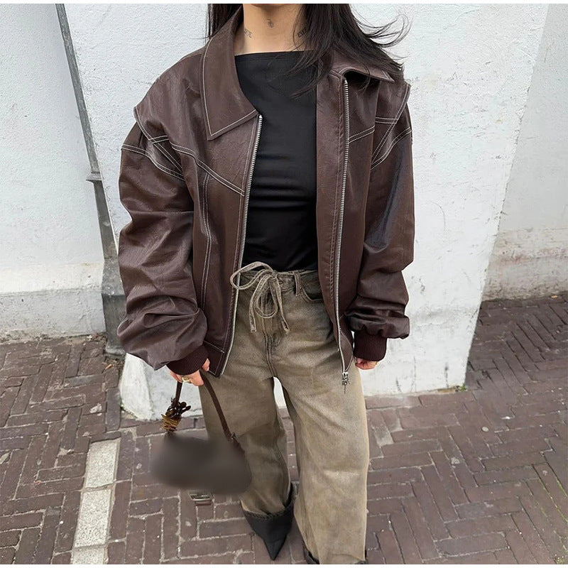 Street-Wave Oversized Bomber Jacket for Women With Chic Leather-Look Finish And Soft Lining