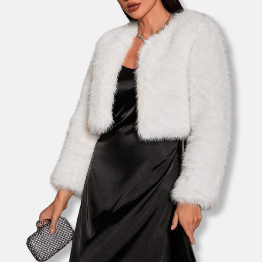 Street Wave Cropped Faux Fur Coat For Women Collarless Open Front Luxe