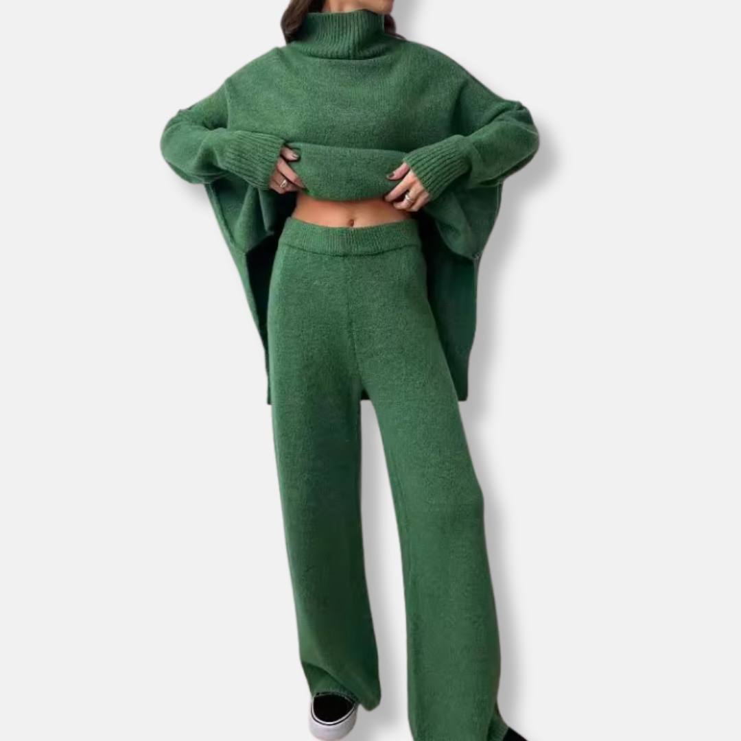 Street-Wave Women Chunky Knit Set Oversized Turtleneck