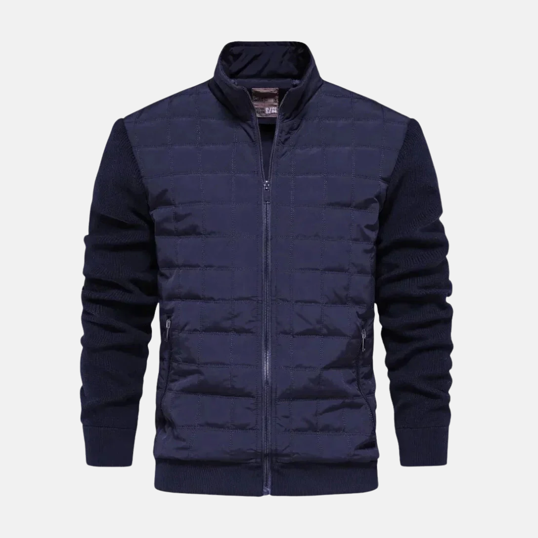 Mens Bomber Jacket With Quilted Front And Knit Sleeves Modern Fit Ribbed Trim For Style And Warmth