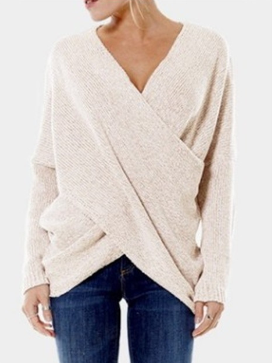 Street-Wave V Neck Knit Pullover for Women Cozy Wrap Front Design Chic Sexy Sweater