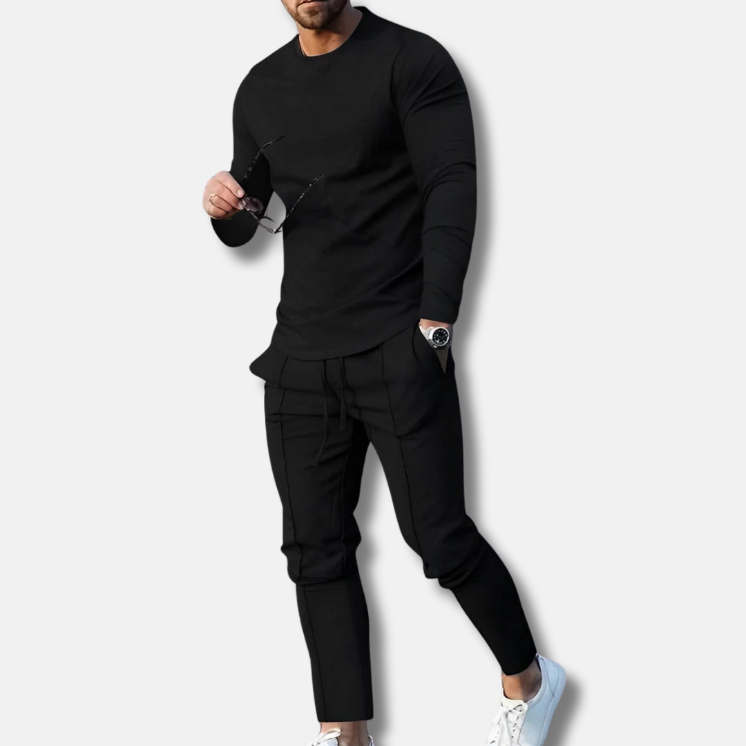Men's Two Piece Sweatsuit Set Slim Fit Cotton Blend Crew Neck Drawstring Pants Everyday Comfort
