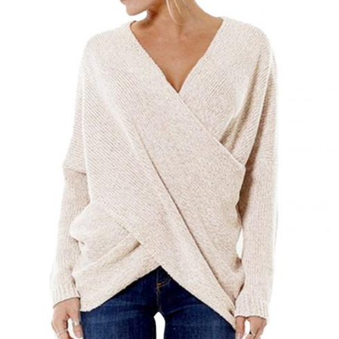 Street Wave Women's Ribbed Wrap Sweater With V Neck Elegant Flattering Fit For Casual Or Festive Wear