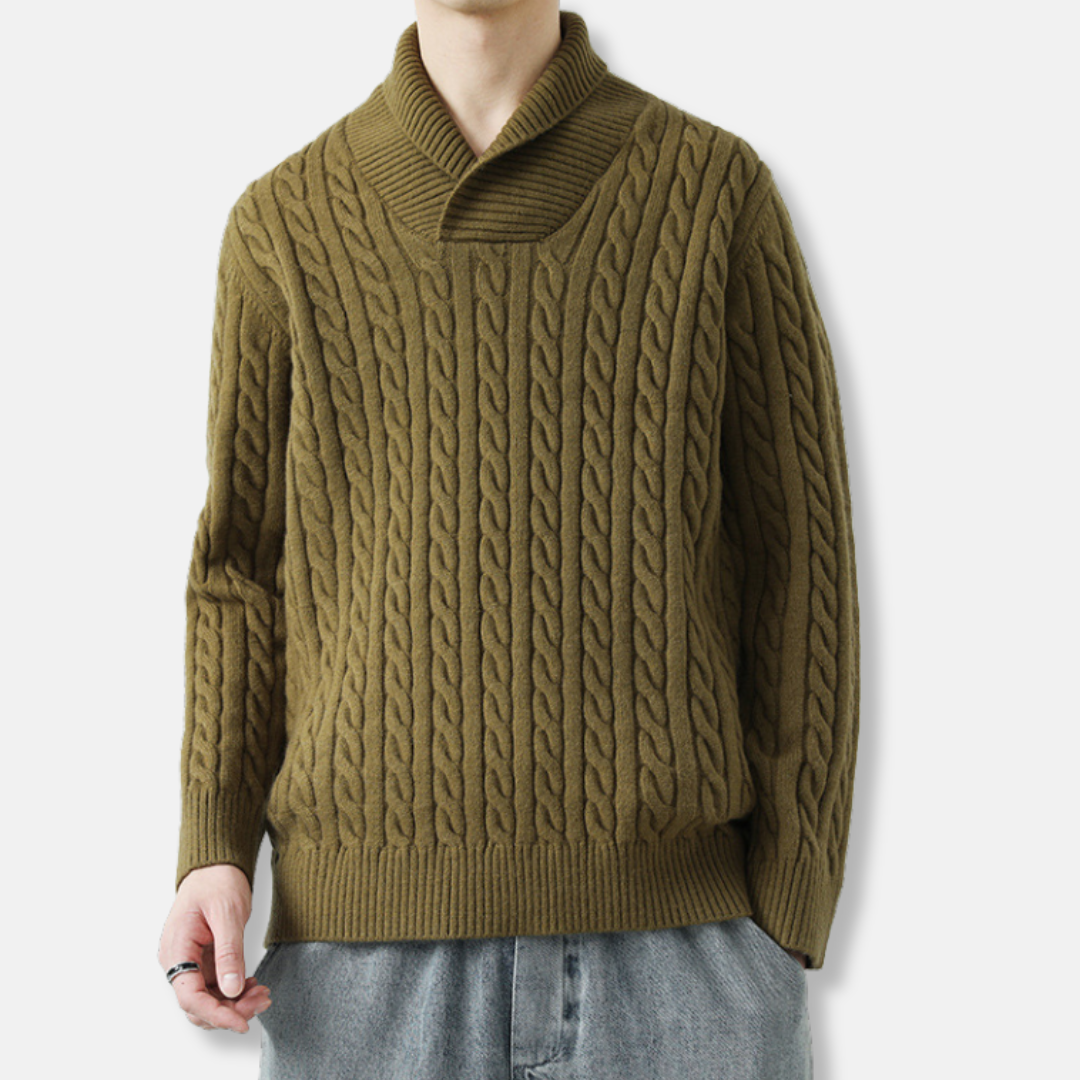 Men's Cable Knit Shawl Collar Sweater In Knit Blend Relaxed Fit By Street-Wave Fall Winter Collection