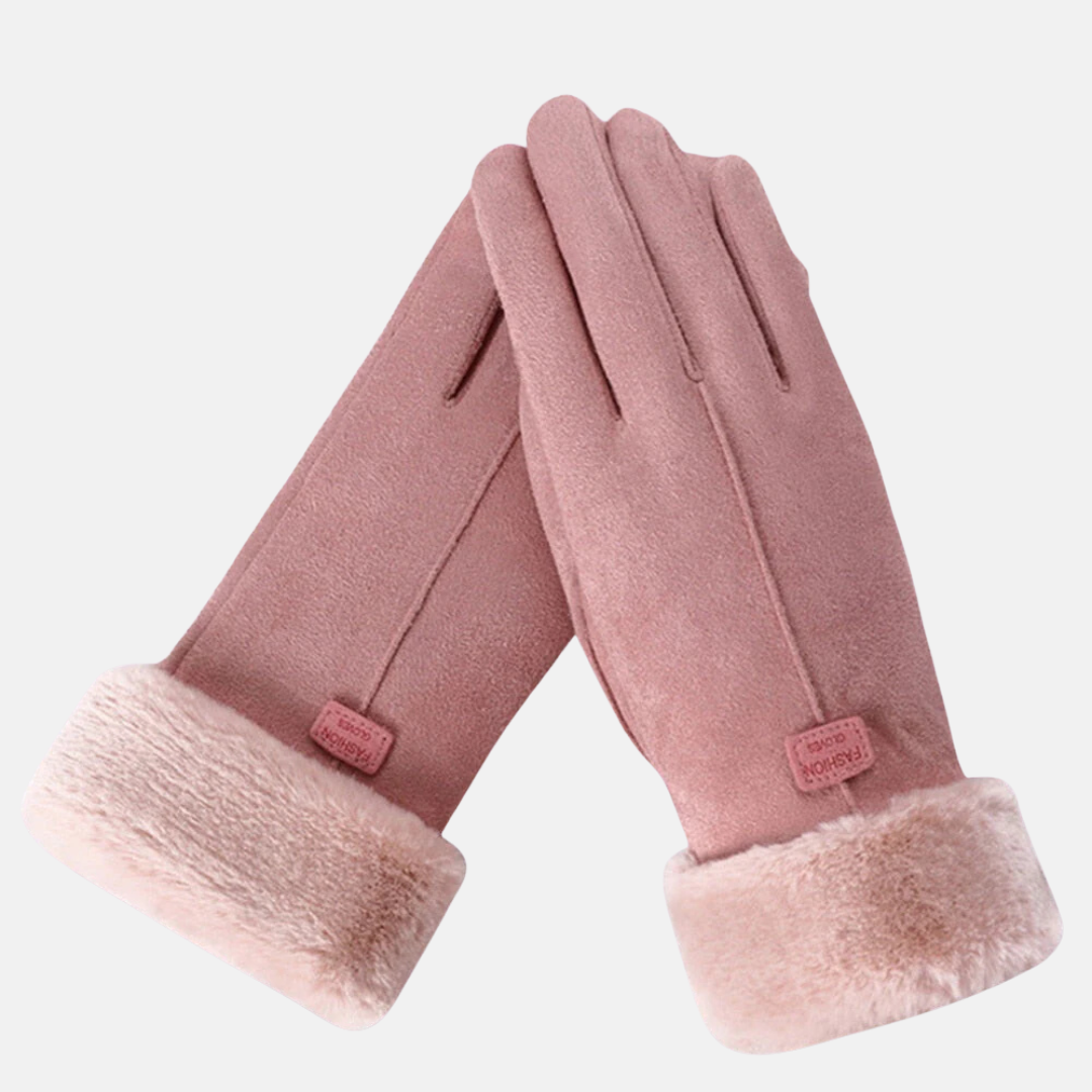 Gloves Street-Wave Luxurious Women Suede With Touchscreen Faux Fur Cuff