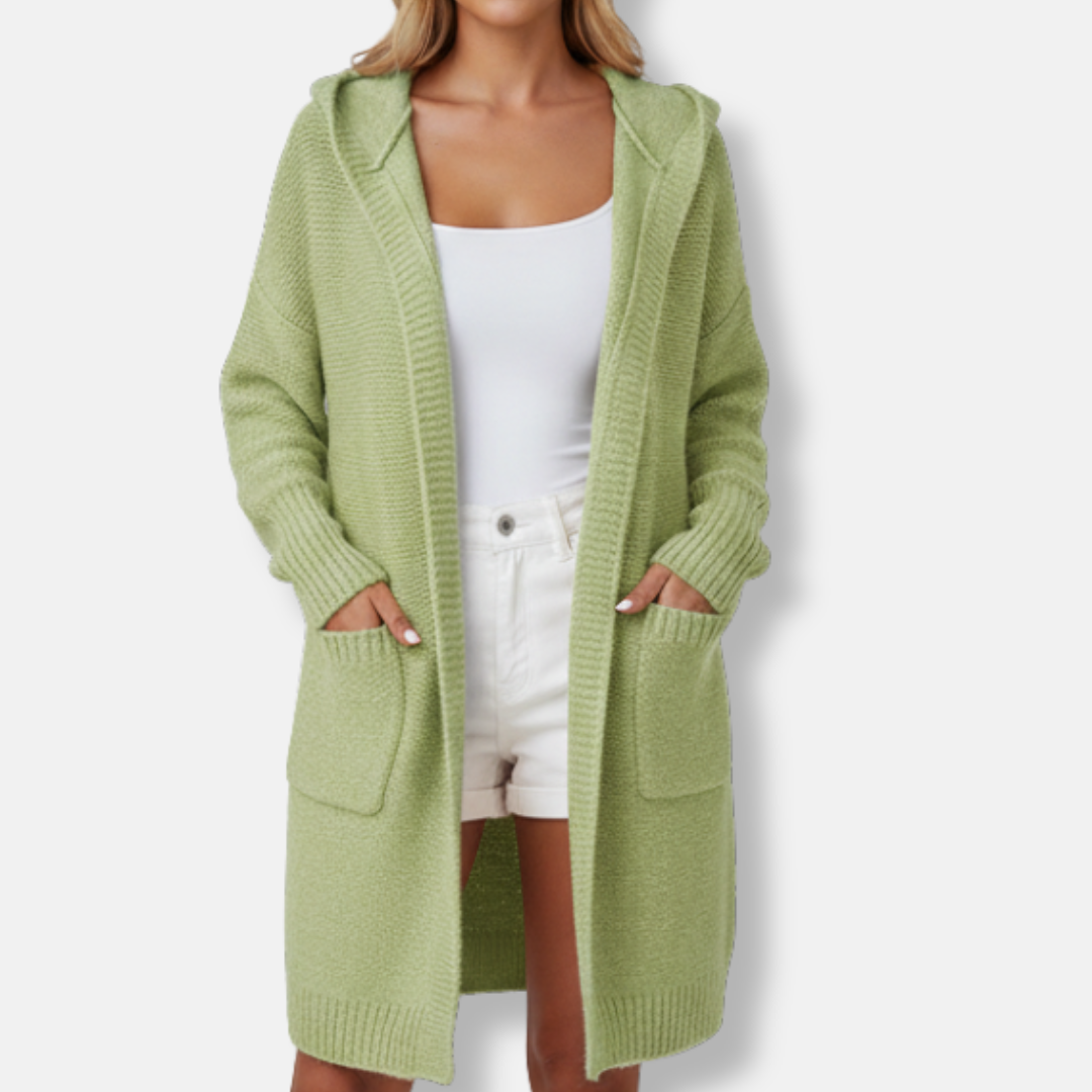 NordiskFlair Women Hooded Cardigan Oversized Knit Wool Blend Knee Length Cozy