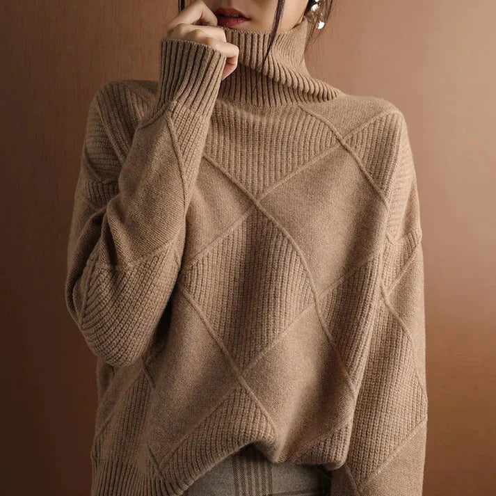 Streetwave Valentina High Neck Pullover For Women Luxuriously Soft Cozy Argyle Diamond Knit Sweater