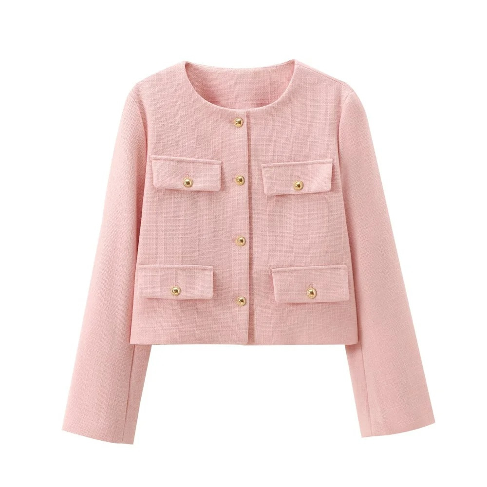 Street-wave Cropped Jacket For Women, Elegant Chic Blazer With Pockets, Modern Wardrobe Essential