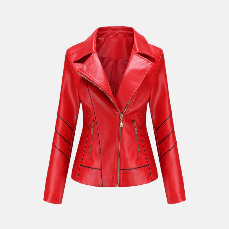 Women's Motorcycle Jacket Street Wave Slim Fit Cropped Faux Leather