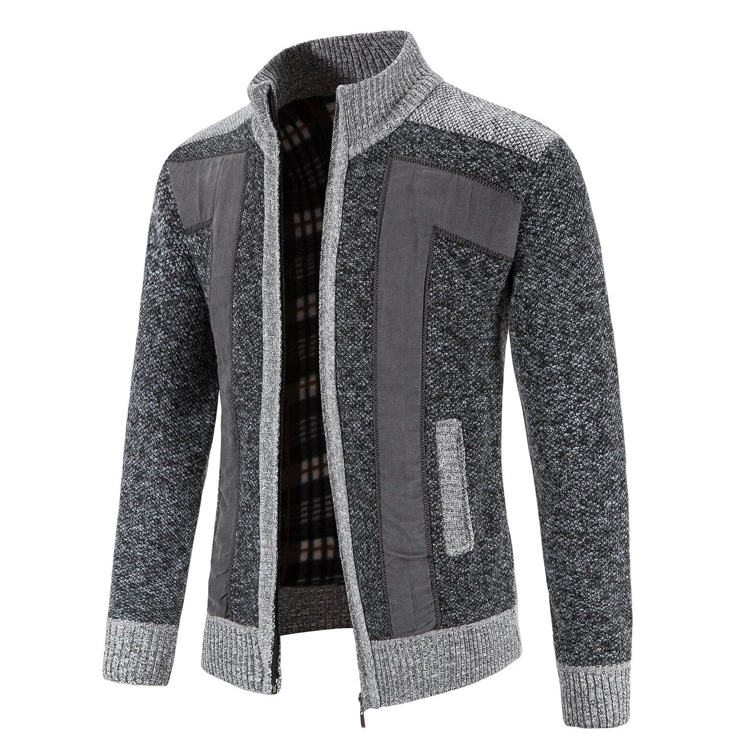 Street-Wave Knit Cardigan For Casual Looks With Warm Roll-Neck And Zip Cozy Everyday Style For Men