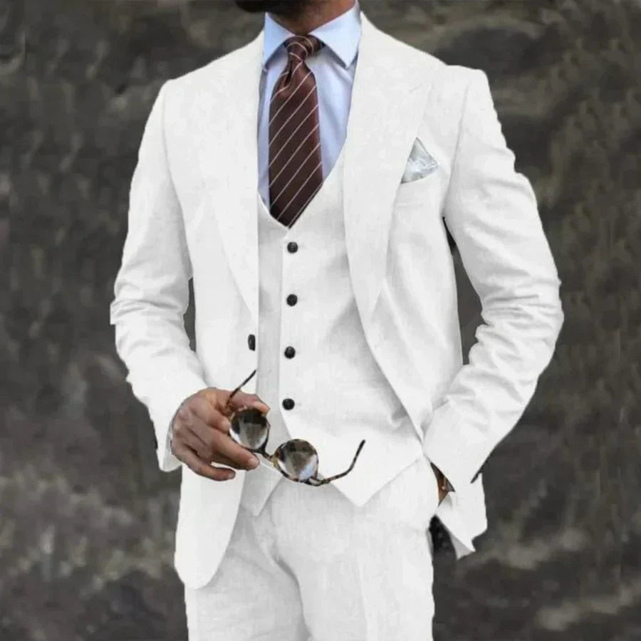 Carson Mens Three Piece Linen Blend Suit Street Wave Lightweight For Weddings
