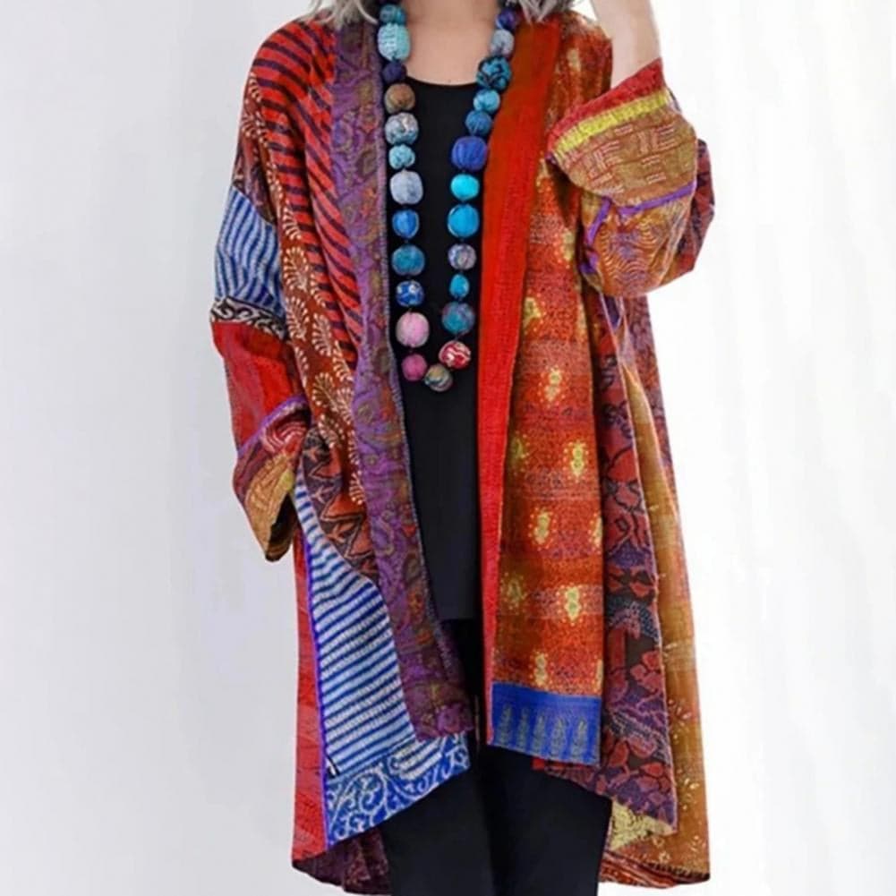Street-wave Bohemian Patchwork Kimono Jacket For Women Lightweight Airy Open Front Layering