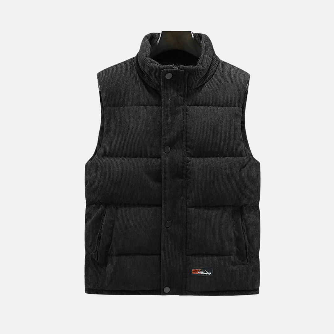 Street-Wave Men Corduroy Quilted Vest With High Collar