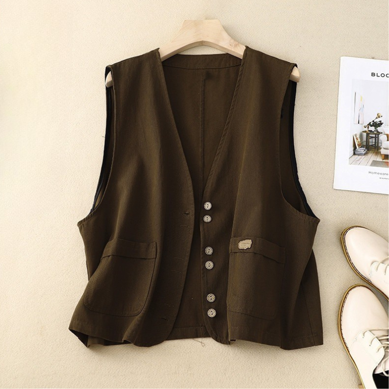 Women's Button Vest with Relaxed Fit and Versatile Style