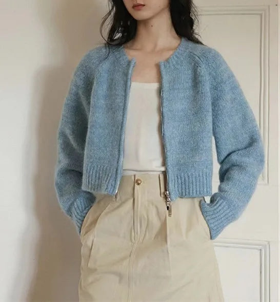 Street-wave Women's Oversized Knit Cardigan With Zip For Cozy Chic Layering In Transitional Weather
