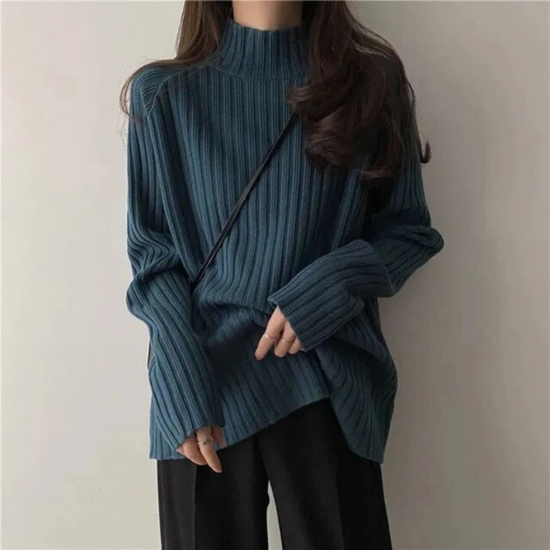 Street Wave High Neck Pullover For Women Cozy Warm Knit Sweater Winter Essential