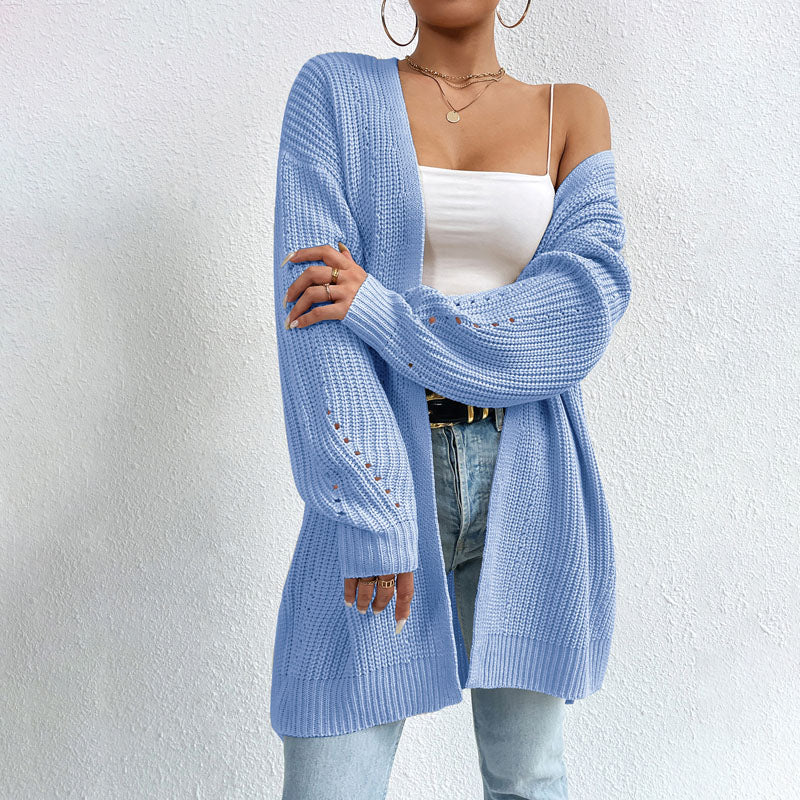 Street-wave Solid Color Cardigan For Women With Pockets Cozy Cotton-Acrylic Knitwear
