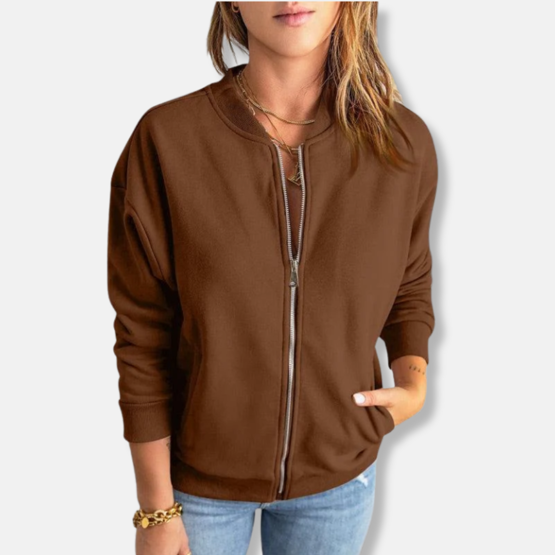 Street-wave Lightweight Jacket For Women Zip Front With Ribbed Cuffs And Casual Style