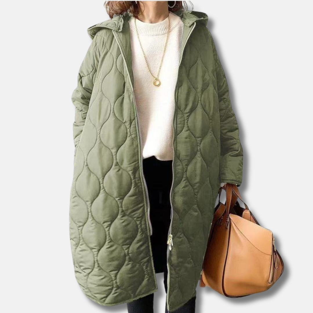 Street Wave Women Quilted Hooded Jacket Zip Closure Warm