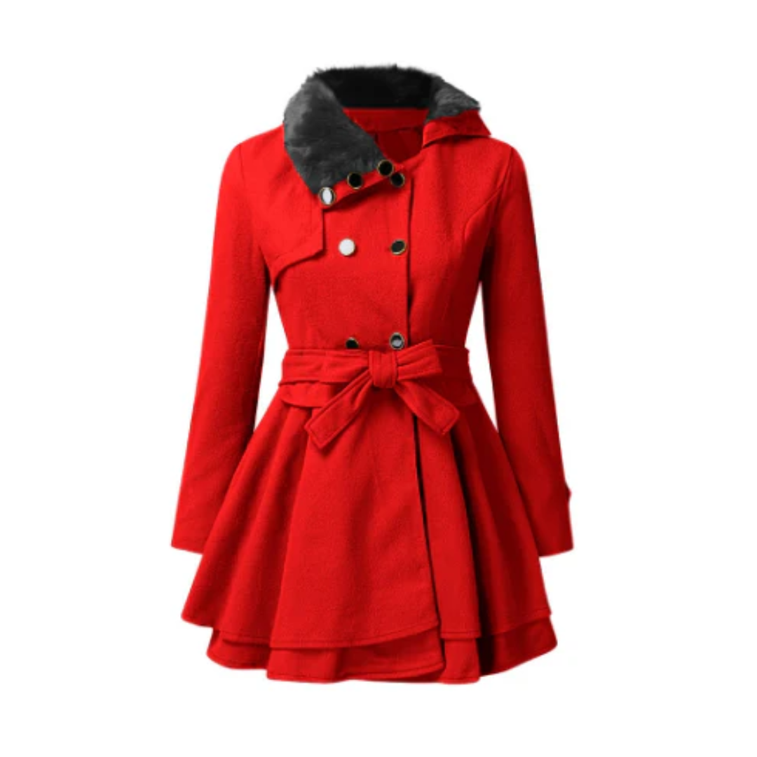 Street-wave Women Winter Coat Warm Insulated Double-Breasted Fur Collar Belted Trench