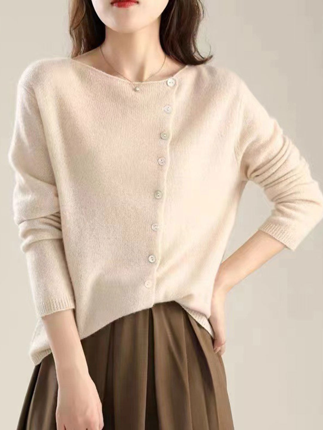 Women's Knit Cardigan with Open Front and Long Sleeves