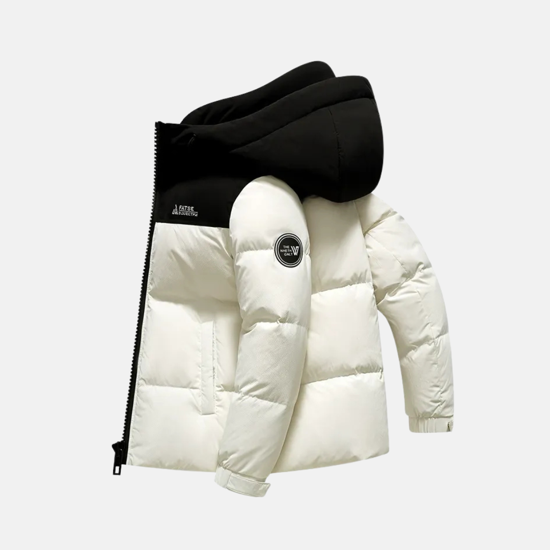 Men's Puffer Jacket With Hood Relaxed Fit Quilted Insulation Full Zip Front Nordisk Flair