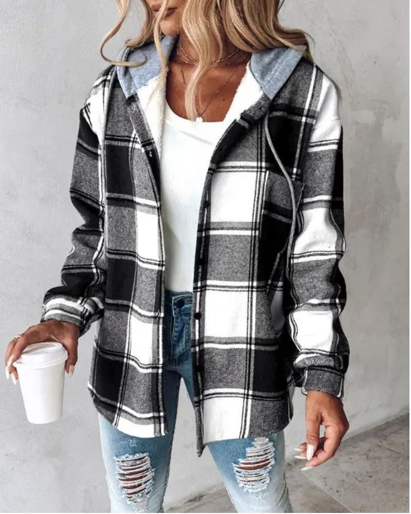 Street-wave Soft Flannel Plaid Jacket for Women, Cozy Warm Winter Coat, Cotton Blend