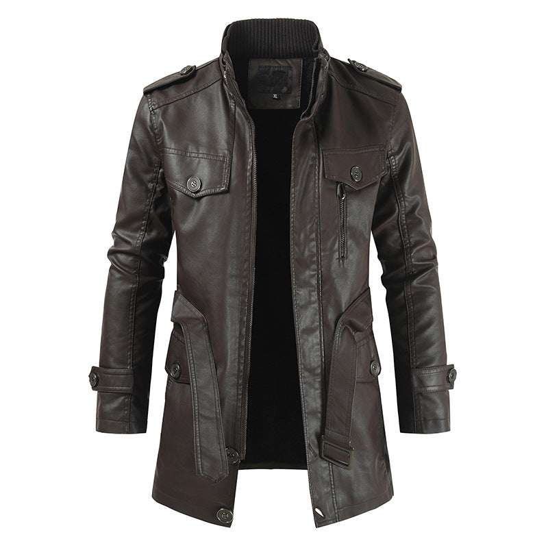 Streetwave Long Leather Coat For Men Premium Durable Classic Design Jacket For Modern Gentlemen