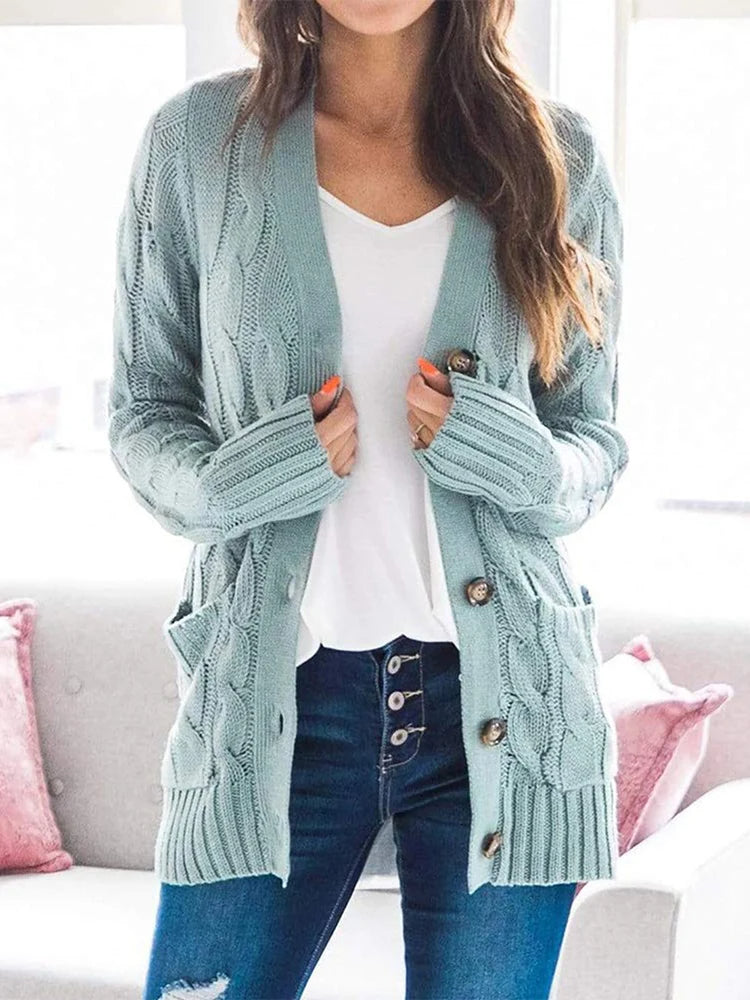 Street-wave Cable Knit Cardigan For Women Cozy Trendy Open Front With Pockets Everyday Wardrobe