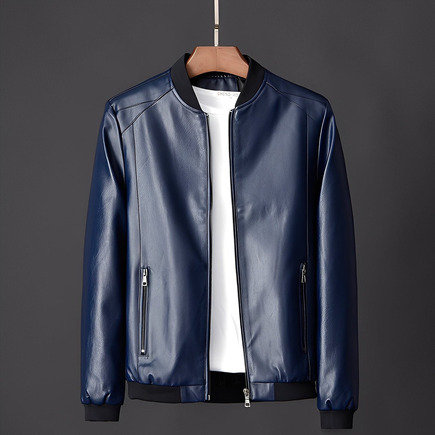 Street-wave Men's Leather Biker Jacket with Premium Leather, Comfortable Fit and Stand Collar