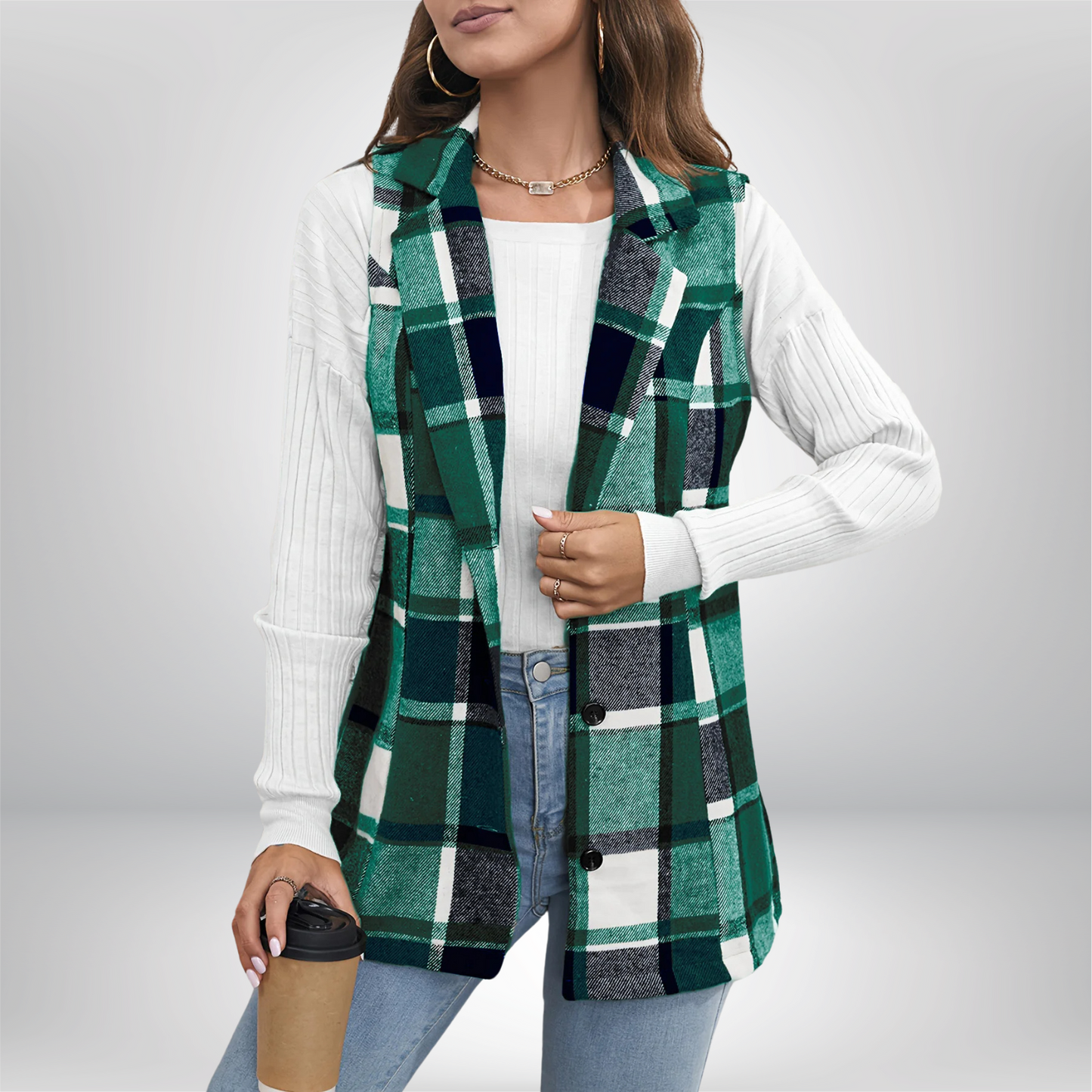 Norbert Wool Blazer For Women Classic Plaid Knit Warm Comfort Office To Eveningwear