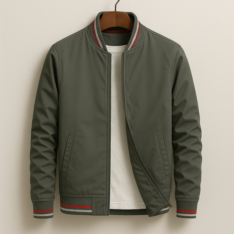 Street-Wave Bomber Jacket With Stripes For Men, Classic Streetwear Outerwear With Bold Stripe Accent