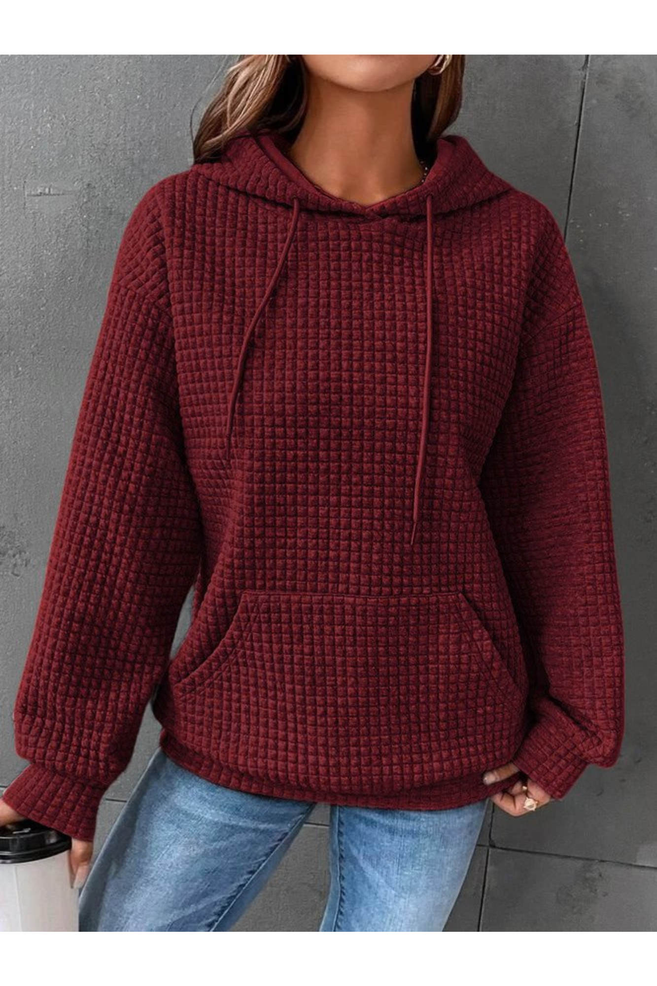 Street-wave Women's Pullover Hoodie - Cozy Waffle Knit Warmth, Everyday Comfort, Stylish Winter Essential