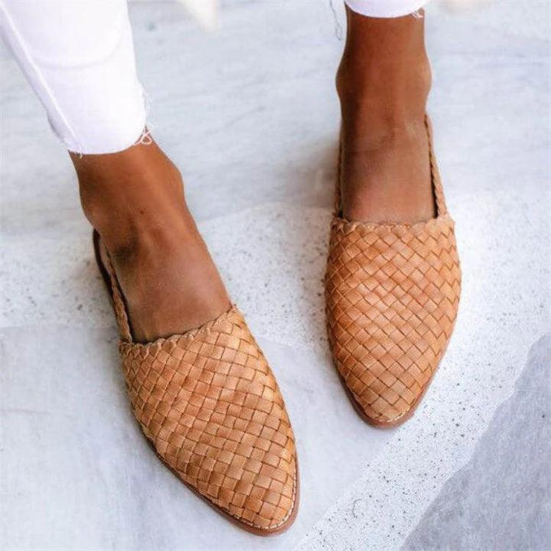 Women's Woven Ballerinas with Vegan Leather and Classic Design
