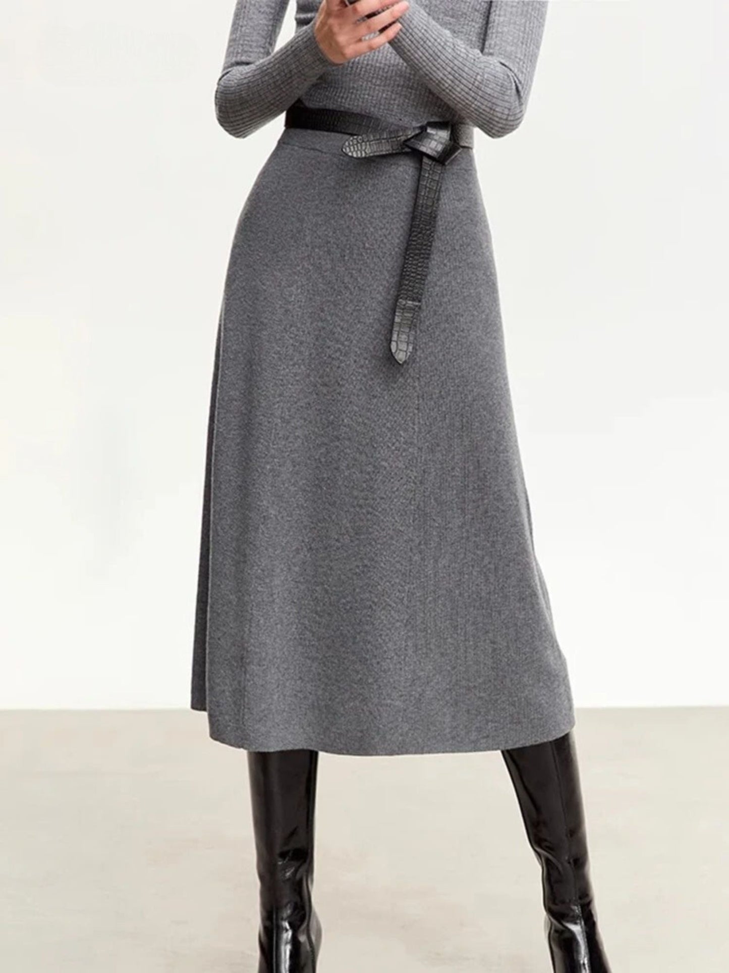 Street Wave Cozy Wool Blend A Line Skirt For Women Warm Comfortable Autumn Winter Wardrobe Essential