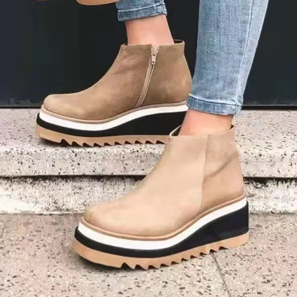 Street Wave Leather Ankle Boots For Women With Side Zip For Effortless Everyday Style And All Day Comfort
