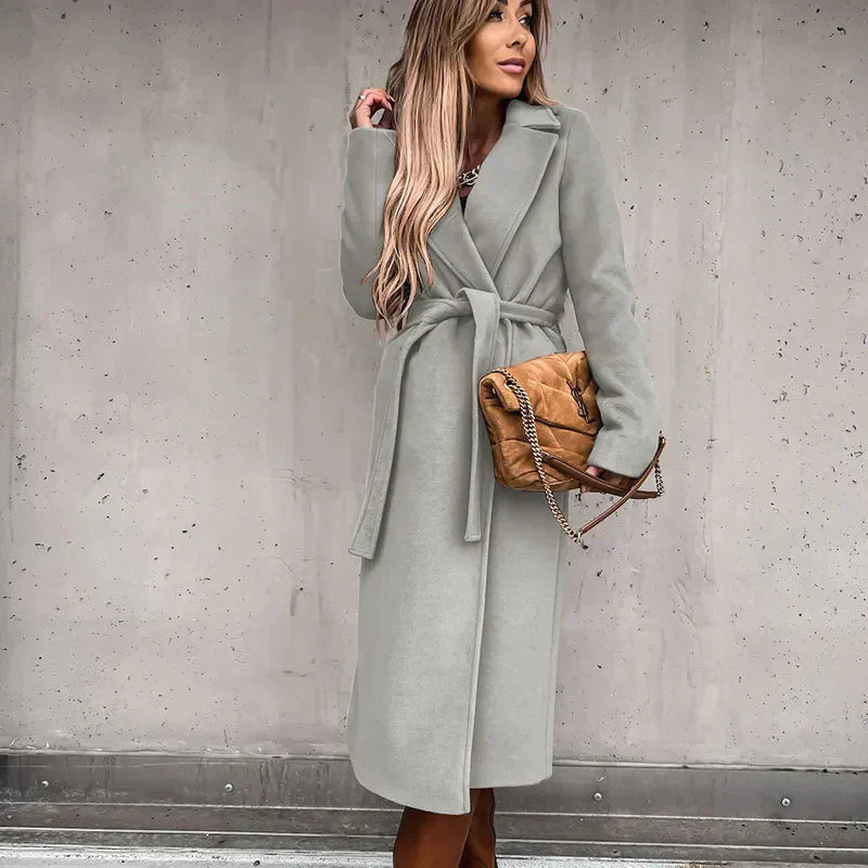 Street-Wave Long Wool Coat For Women Belted Winter Elegance Versatile Must-Have Essential