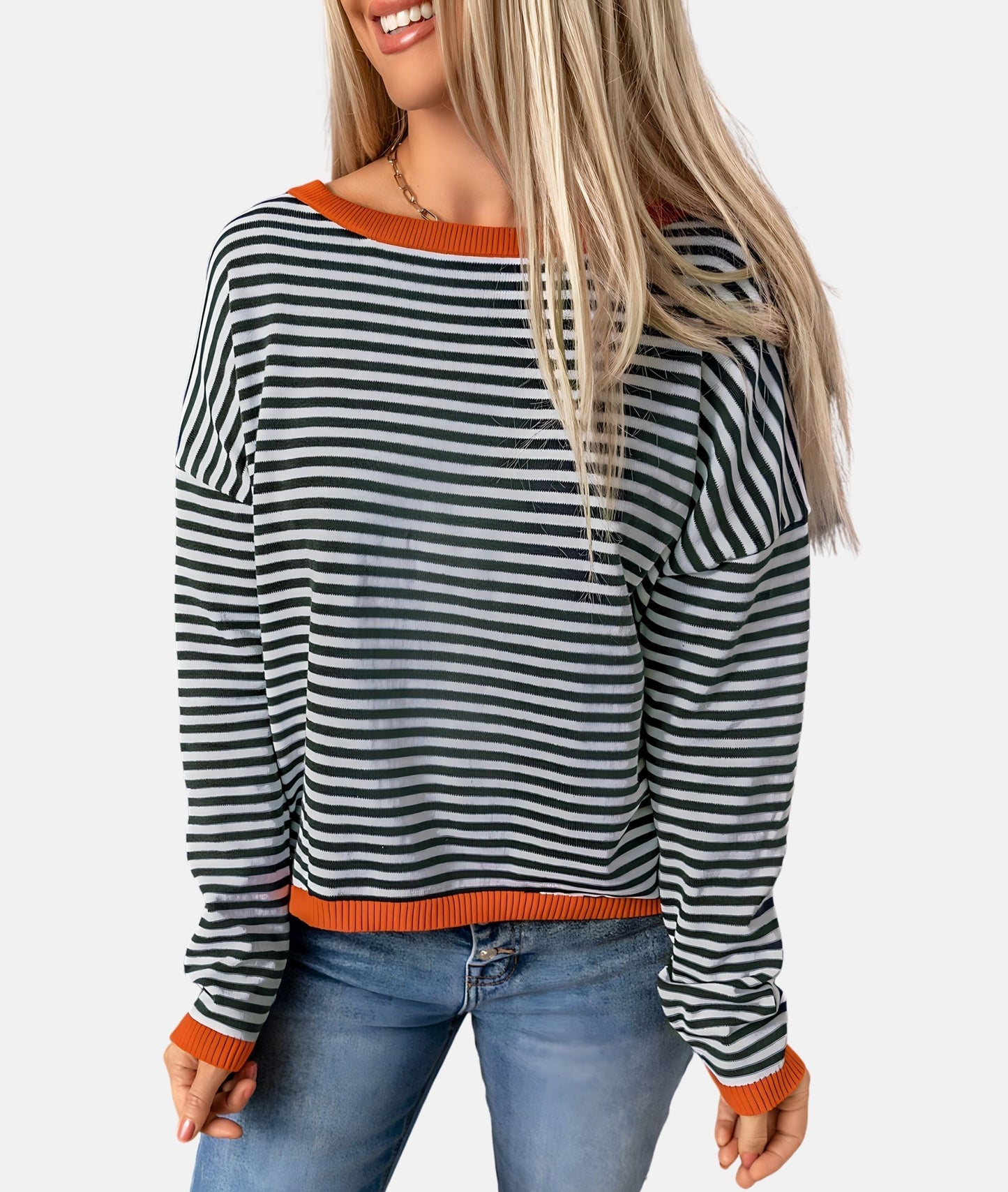 Street-wave Striped Pullover For Women Relaxed Fit Versatile Stripes Warm Comfort