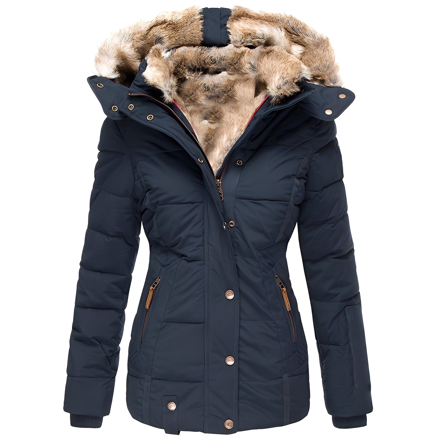 Street-wave Women’s Puffer Coat With Fur Trim Hood For Warmth And Flattering Fit