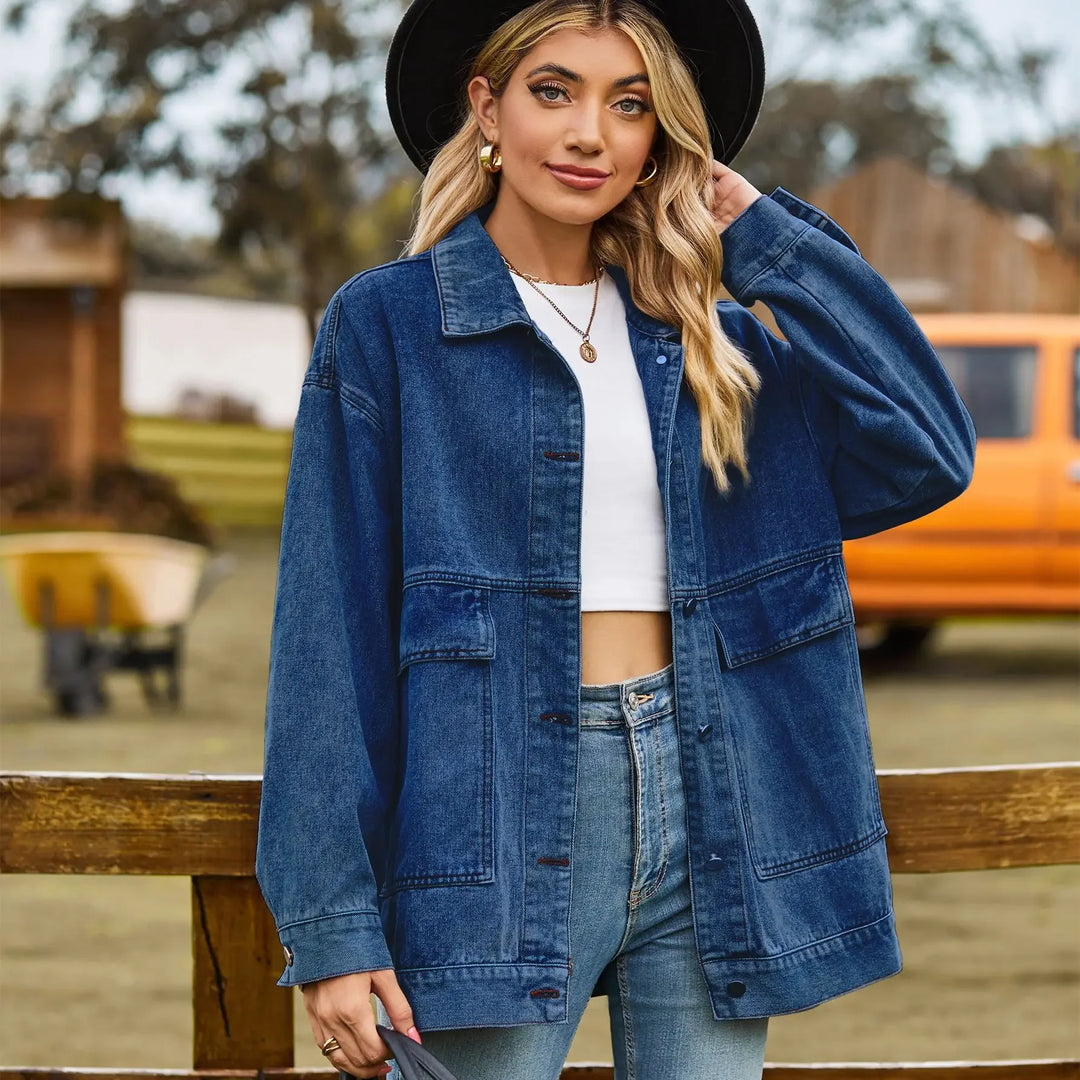 Street Wave Vintage Denim Jacket For Women With Oversized Fit And Timeless Charm