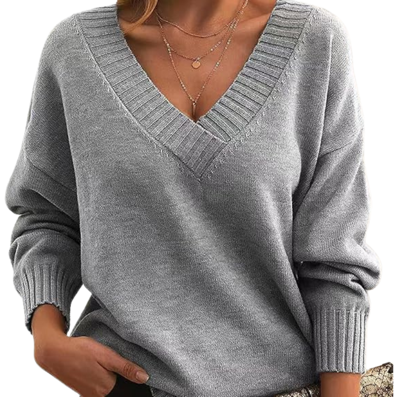 Street-Wave V-Neck Sweater Cozy Wool-Blend For Women