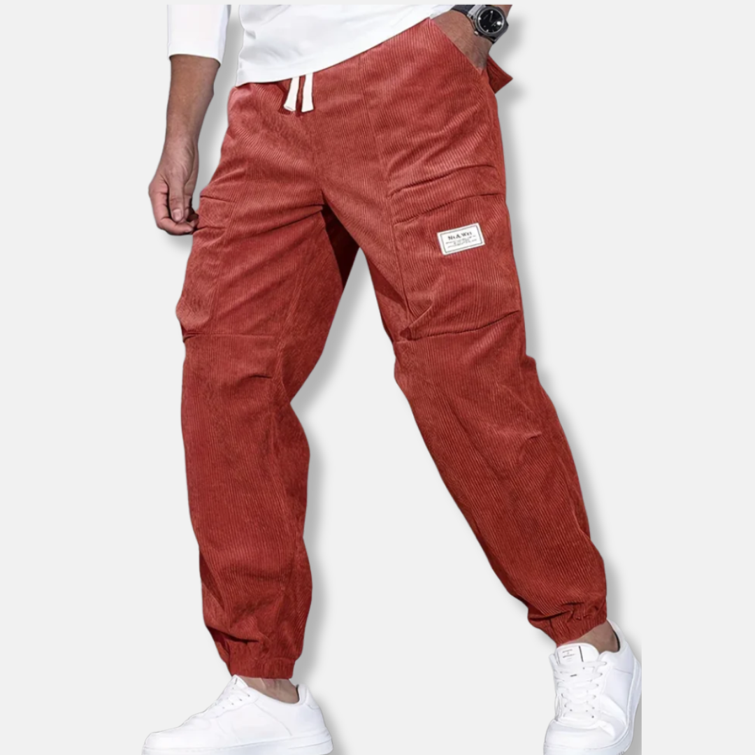Street-Wave Mens Corduroy Pants Loose Fit With Tapered Leg Adjustable Waist And Elastic Cuff