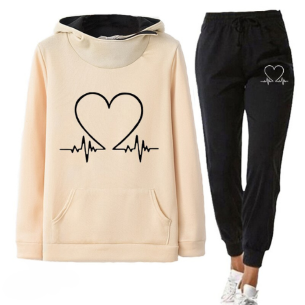 Street-wave Heartbeat Jogging Set for Women Cozy Warmth and Plush Comfort Lounge Wear