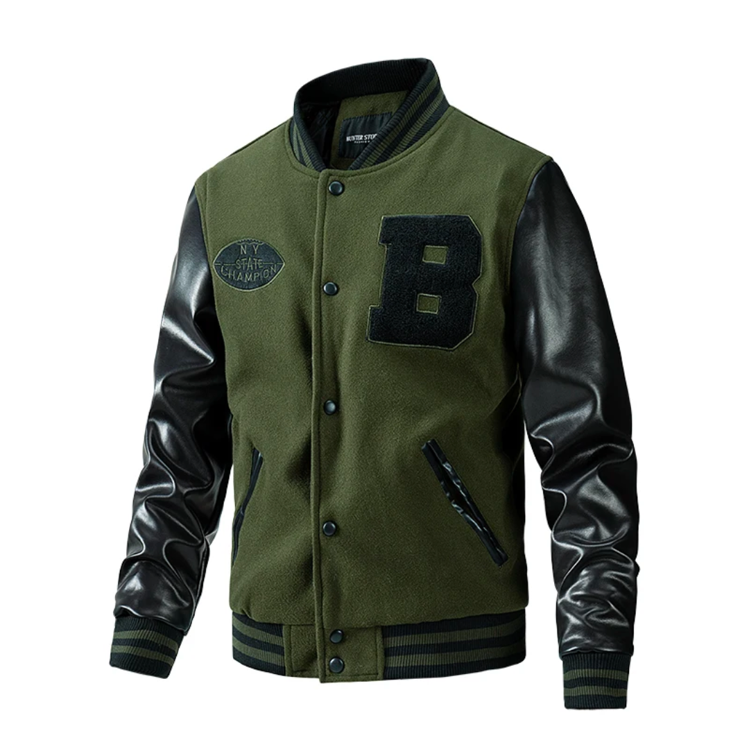 Streetwave Baseball Jacket With Lamb Leather Sleeves For Streetwear Enthusiasts Warm Comfort And Sporty Elegance