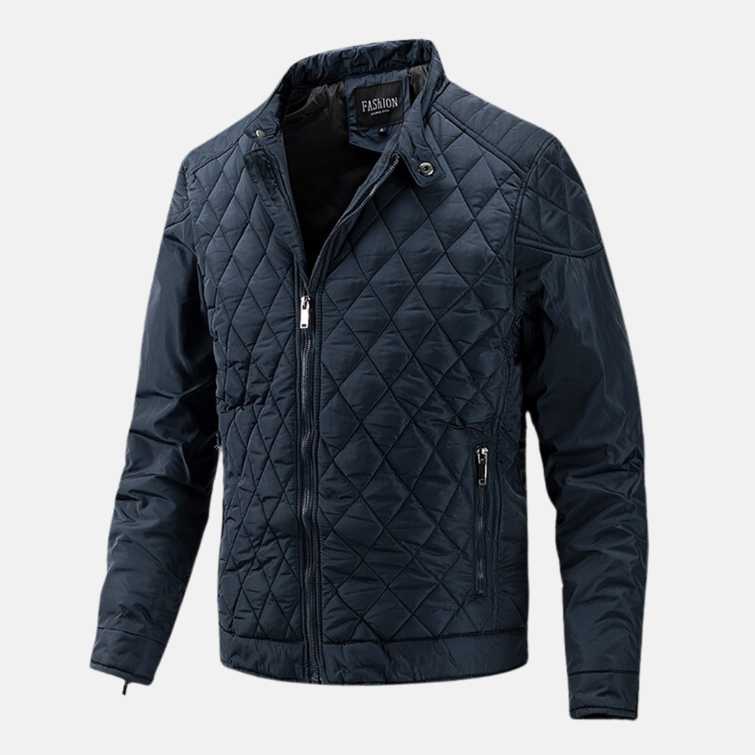 Men's Wool Blend Quilted Jacket With Diamond Quilted Pattern Slim Fit Stand Collar Winter Coat Street-Wave