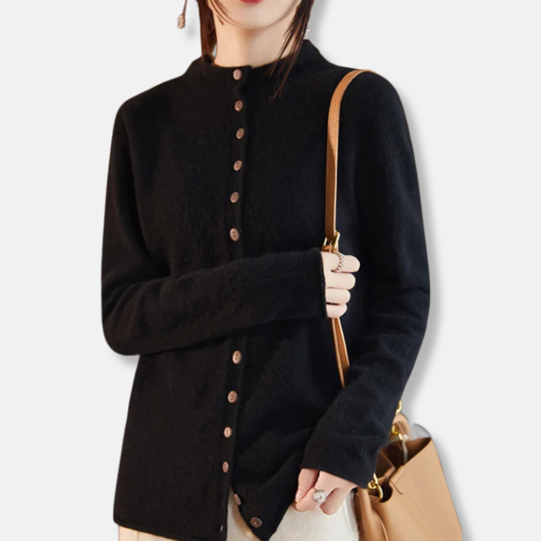 Women’s Cardigan Sweater – Wool Knit – Relaxed Tailored Fit – Button Front – Spread Collar